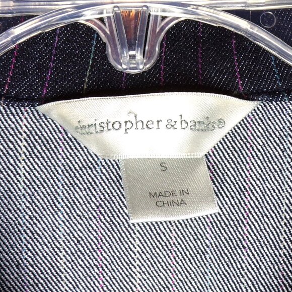 Christopher & Banks Blue Denim Jacket Women Small Stretch Button Pockets Striped - Picture 2 of 6